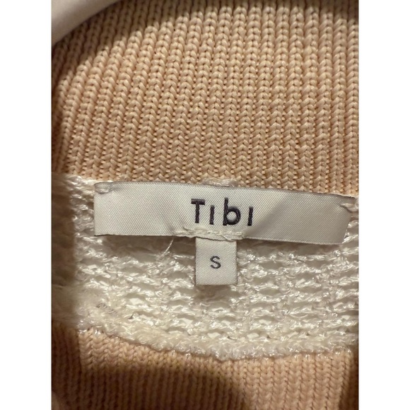 Tibi Size S White Beige Mesh Crochet Knit Turtleneck Long Sleeve Patch Top EUC - Picture 3 of 7
